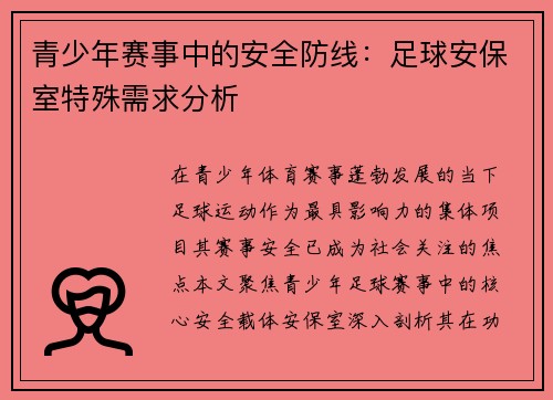 青少年赛事中的安全防线：足球安保室特殊需求分析